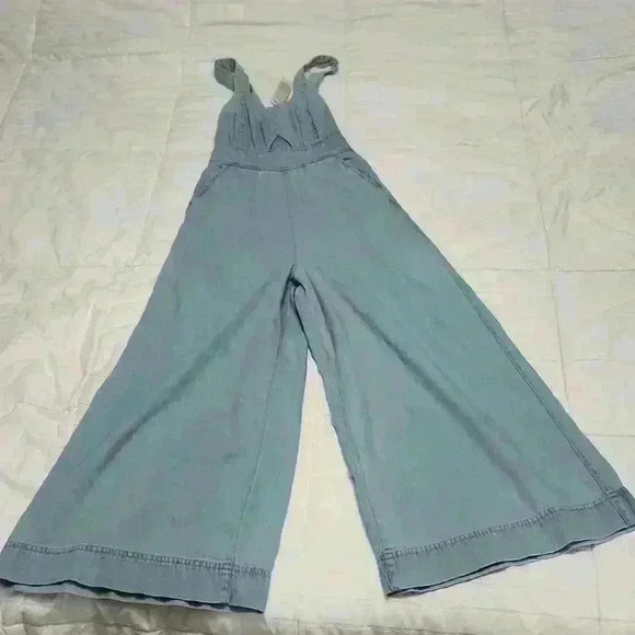 Aerie Keyhole Cutout Denim Wide Leg Jumpsuit - Picture 3 of 6